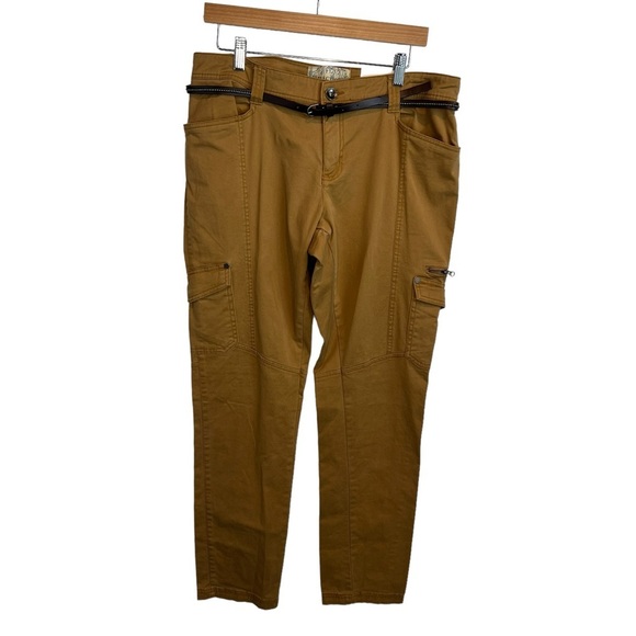 Natural Reflections Pants - Natural Reflections Casual Straight Leg Brown Cargo Belted Pants Size 14 NWT